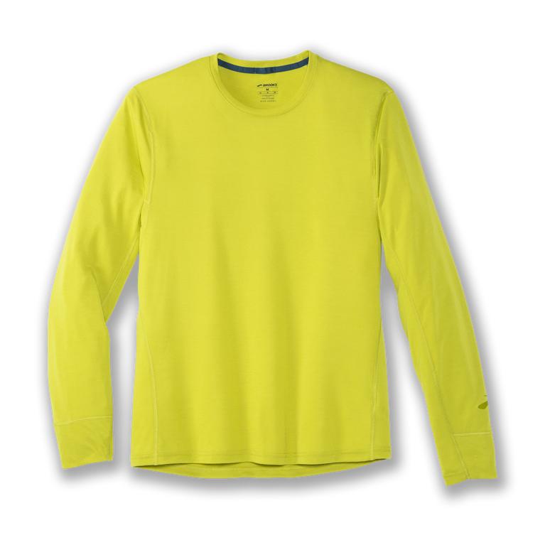 Brooks Distance Men's Long Sleeve Running Shirt - Bright Moss/Yellow (18905-VUOD)